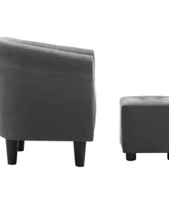 vidaXL 2 Piece Armchair and Stool Set Dark Grey Fabric