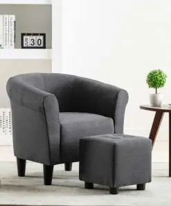 vidaXL 2 Piece Armchair and Stool Set Dark Grey Fabric