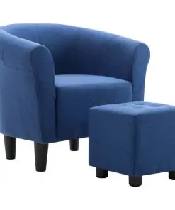 vidaXL 2 Piece Armchair and Stool Set Blue Fabric