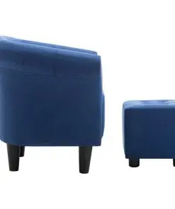 vidaXL 2 Piece Armchair and Stool Set Blue Fabric