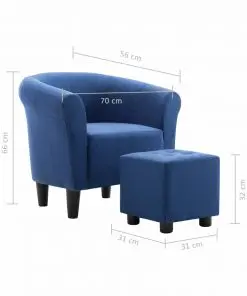 vidaXL 2 Piece Armchair and Stool Set Blue Fabric