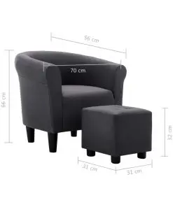 vidaXL 2 Piece Armchair and Stool Set Black Fabric