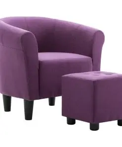 vidaXL 2 Piece Armchair and Stool Set Purple Fabric