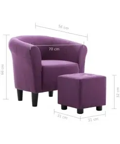 vidaXL 2 Piece Armchair and Stool Set Purple Fabric