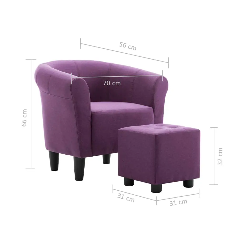 vidaXL 2 Piece Armchair and Stool Set Purple Fabric