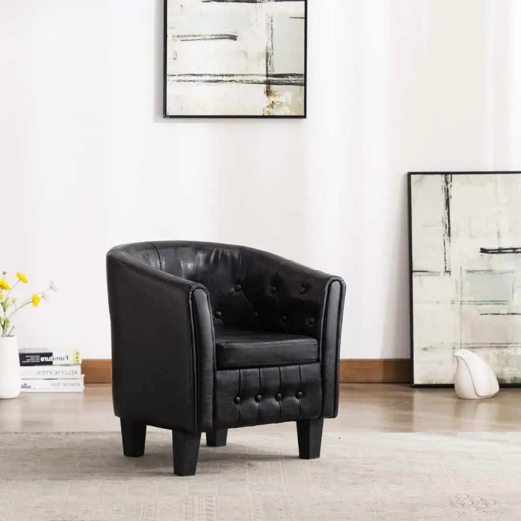 vidaXL Tub Chair Black Faux Leather