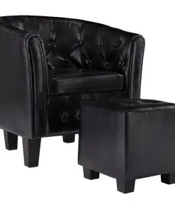 vidaXL Tub Chair with Footstool Black Faux Leather