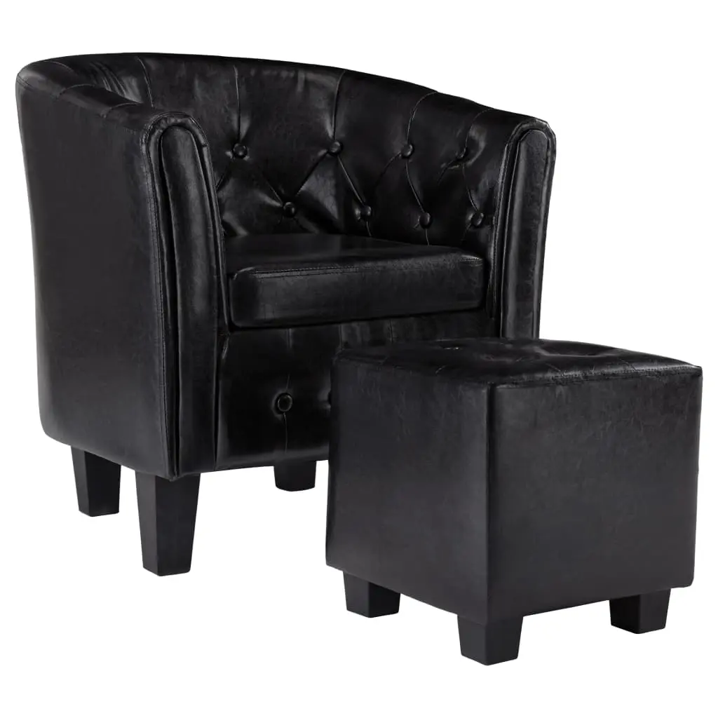 vidaXL Tub Chair with Footstool Black Faux Leather