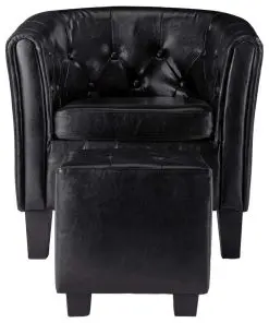 vidaXL Tub Chair with Footstool Black Faux Leather