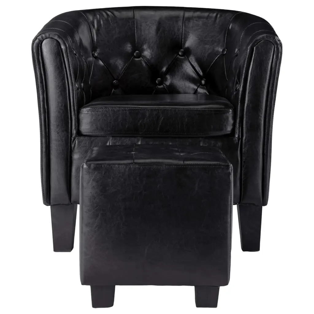 vidaXL Tub Chair with Footstool Black Faux Leather