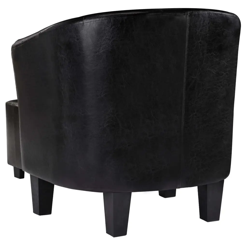 vidaXL Tub Chair with Footstool Black Faux Leather