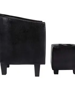 vidaXL Tub Chair with Footstool Black Faux Leather