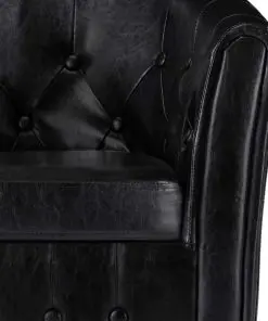 vidaXL Tub Chair with Footstool Black Faux Leather