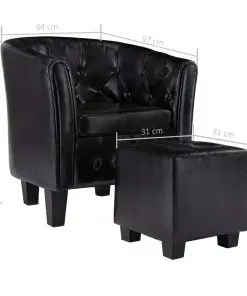 vidaXL Tub Chair with Footstool Black Faux Leather