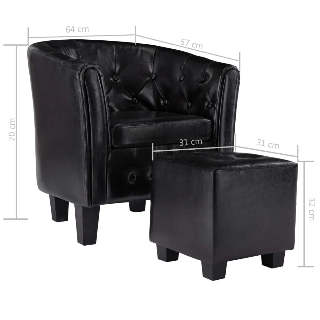 vidaXL Tub Chair with Footstool Black Faux Leather
