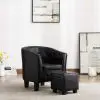 vidaXL Tub Chair with Footstool Black Faux Leather