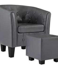 vidaXL Tub Chair with Footstool Grey Faux Leather