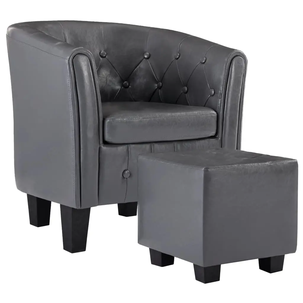 vidaXL Tub Chair with Footstool Grey Faux Leather