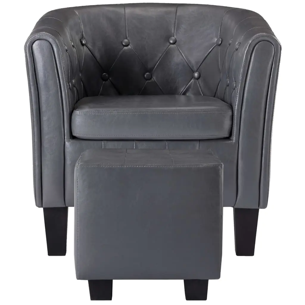 vidaXL Tub Chair with Footstool Grey Faux Leather