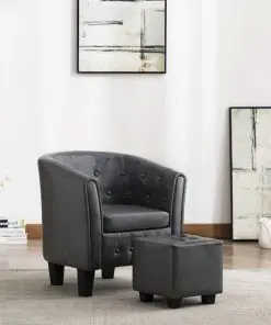 vidaXL Tub Chair with Footstool Grey Faux Leather vidaXL Tub Chair with Footstool Grey Faux Leather