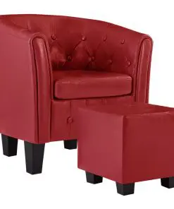 vidaXL Tub Chair with Footstool Red Faux Leather