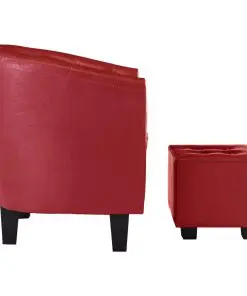 vidaXL Tub Chair with Footstool Red Faux Leather