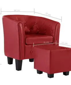 vidaXL Tub Chair with Footstool Red Faux Leather