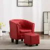 vidaXL Tub Chair with Footstool Red Faux Leather