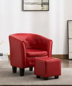vidaXL Tub Chair with Footstool Red Faux Leather vidaXL Tub Chair with Footstool Red Faux Leather