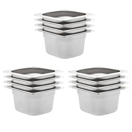 vidaXL Gastronorm Containers 12 pcs GN 1/6 100 mm Stainless Steel