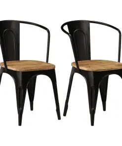 vidaXL Dining Chairs 2 pcs Black Solid Mango Wood