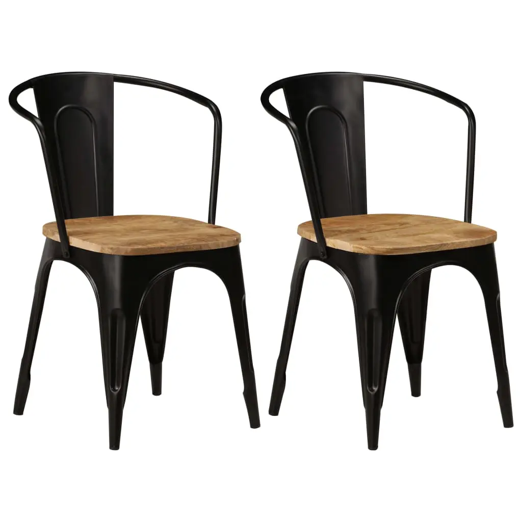 vidaXL Dining Chairs 2 pcs Black Solid Mango Wood