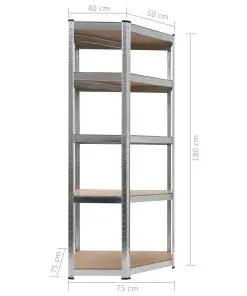 vidaXL Storage Shelf Silver 75x75x180 cm Steel and MDF