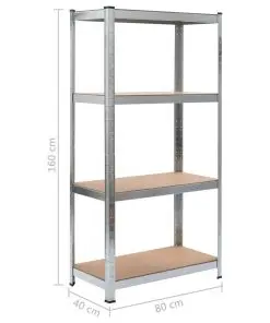 vidaXL Storage Shelves 2 pcs Silver 80x40x160 cm Steel and MDF