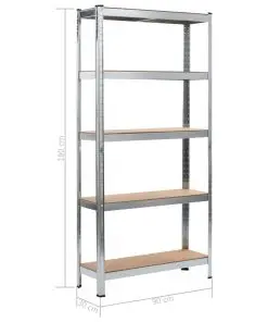 vidaXL Storage Shelves 2 pcs Silver 90x30x180 cm Steel and MDF