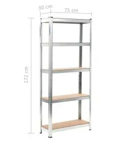 vidaXL Storage Shelf Silver 75x30x172 cm Steel and MDF