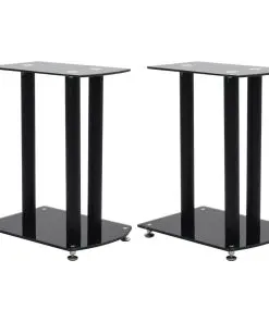 vidaXL Aluminum Speaker Stands 2 pcs Black Safety Glass