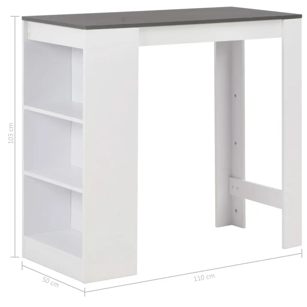 vidaXL Bar Table with Shelf White 110x50x103 cm