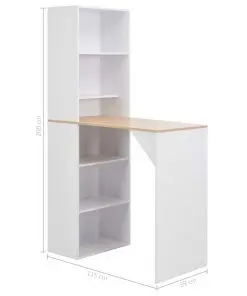 vidaXL Bar Table with Cabinet White 115x59x200 cm