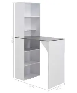 vidaXL Bar Table with Cabinet White 115x59x200 cm