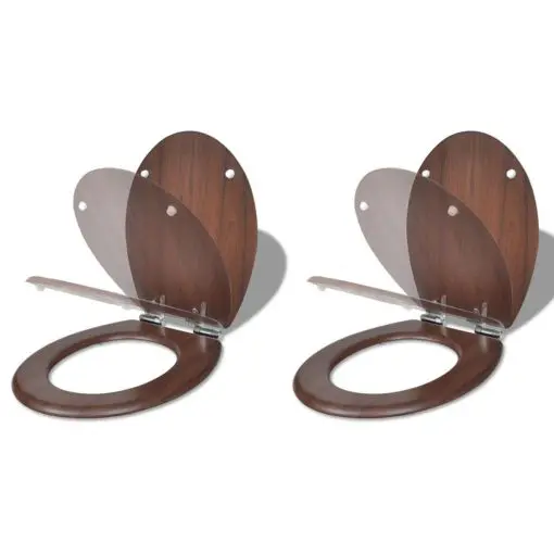 vidaXL Toilet Seats with Soft Close Lids 2 pcs MDF Brown