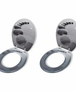 vidaXL Toilet Seats with Hard Close Lids 2 pcs MDF Stones