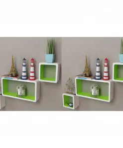 vidaXL Wall Cube Shelves 6 pcs White and Green