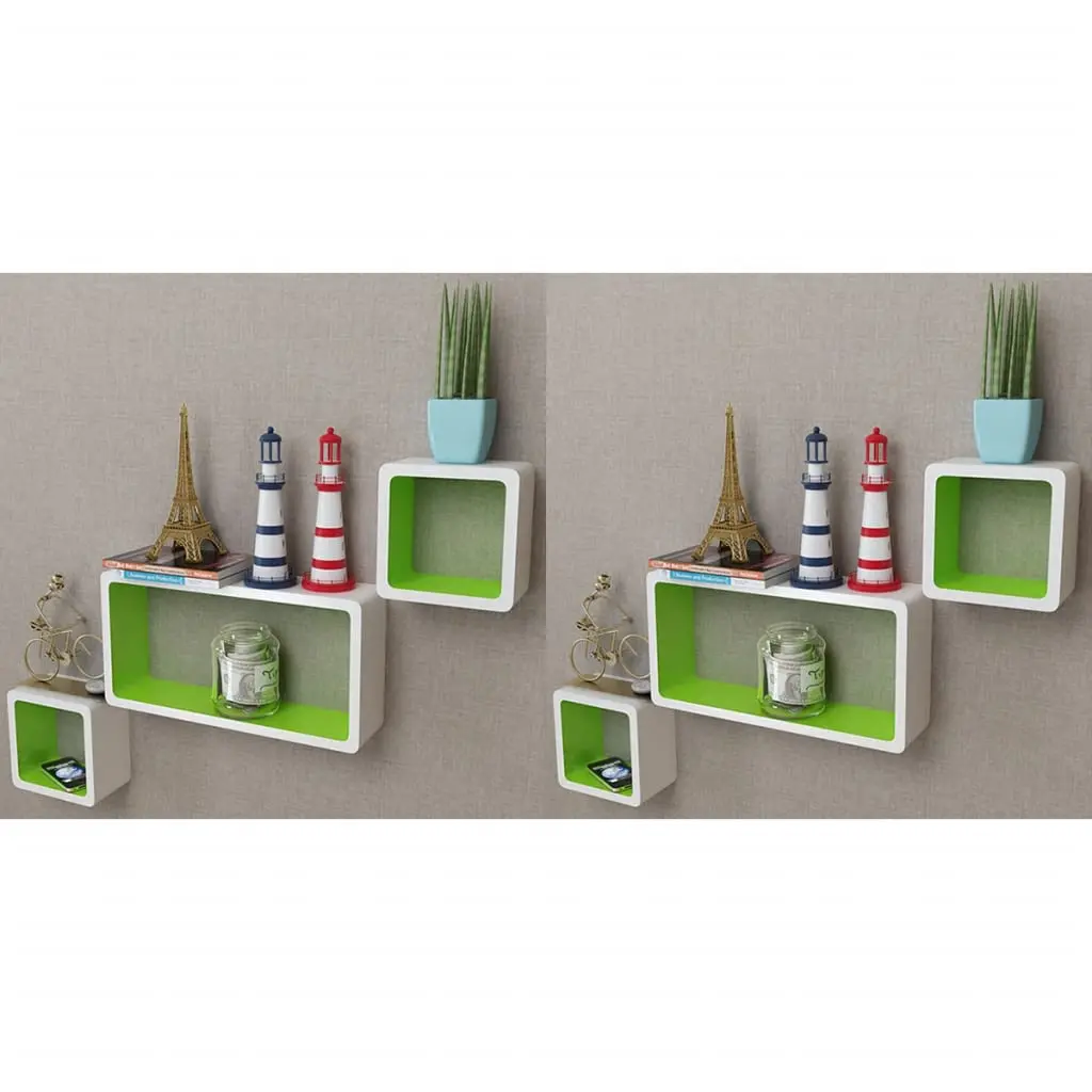 vidaXL Wall Cube Shelves 6 pcs White and Green