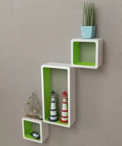 vidaXL Wall Cube Shelves 6 pcs White and Green