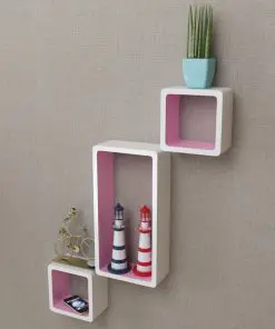 vidaXL Wall Cube Shelves 6 pcs White and Pink