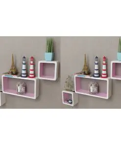 vidaXL Wall Cube Shelves 6 pcs White and Pink