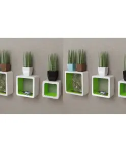 vidaXL Wall Cube Shelves 6 pcs White and Green
