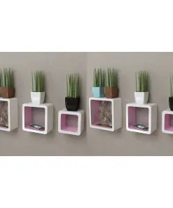 vidaXL Wall Cube Shelves 6 pcs White and Pink