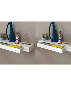 vidaXL Floating Wall Shelves with Drawers 2 pcs White 80 cm